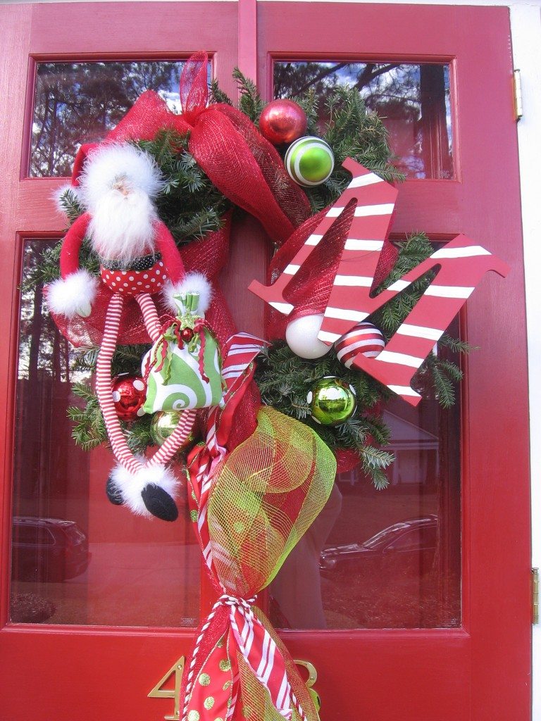 Christmas front door wreath monogram