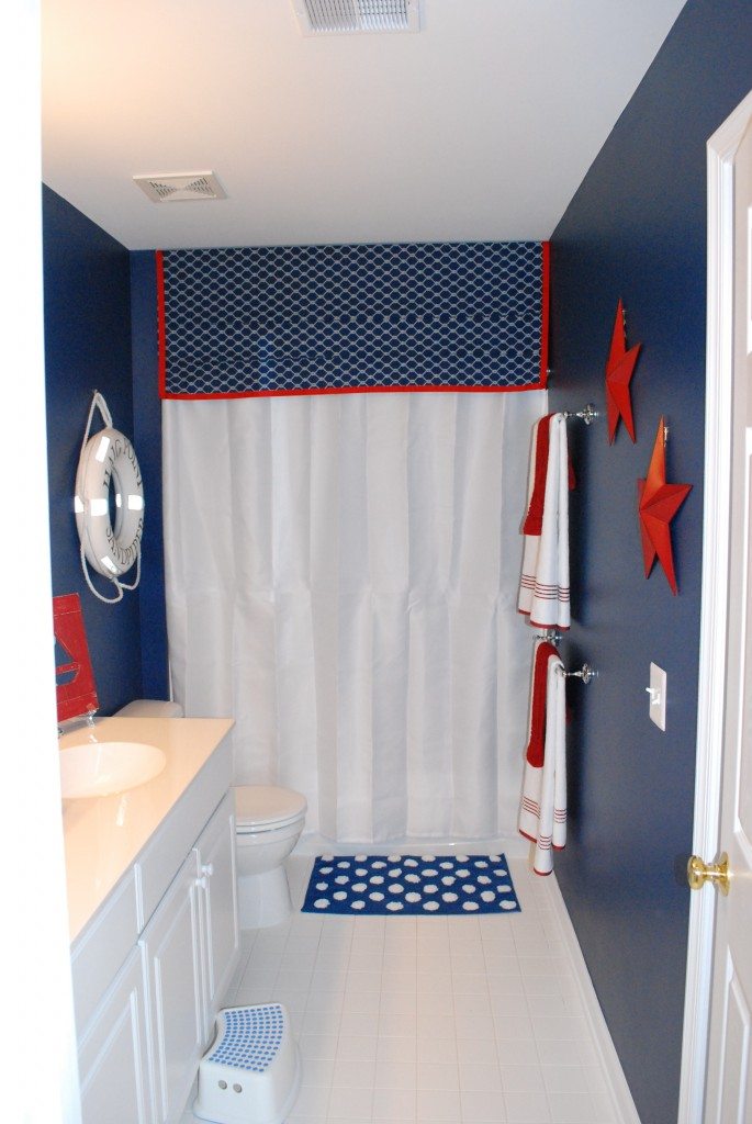 Boys red white blue nautical bathroom