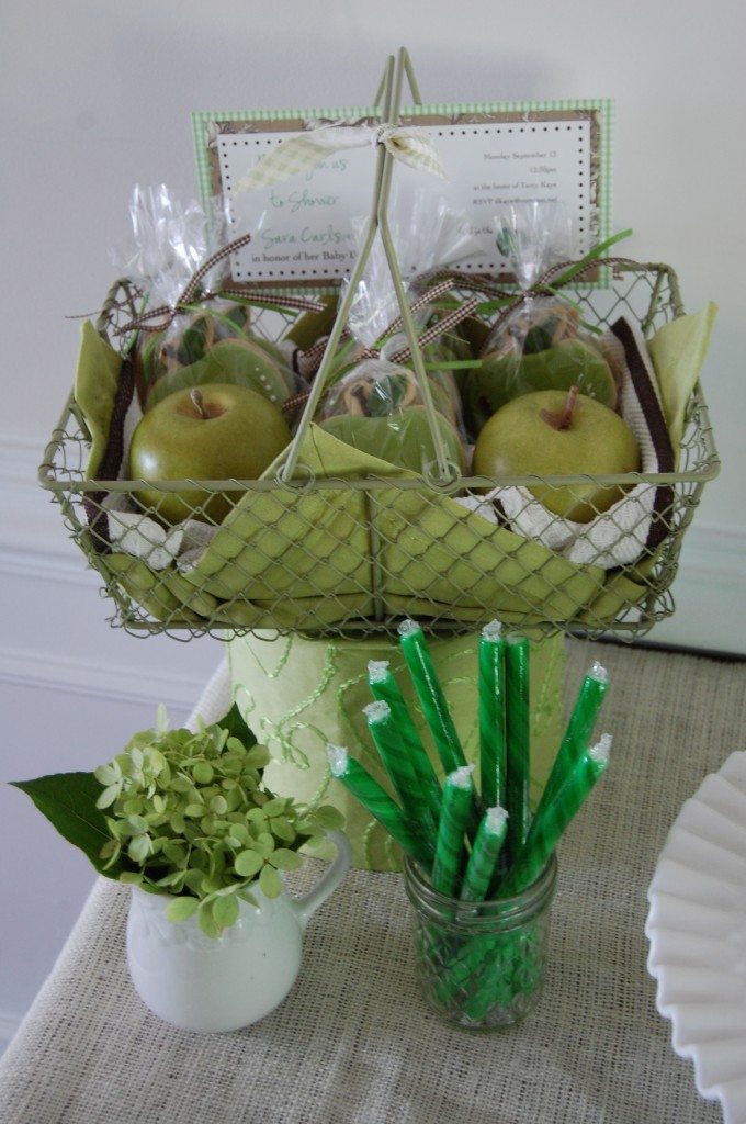 Favors:  I love these favors from JP Creatables.  She is a cookie designer here in Norther VA and she is AMAZING.  The basket, the wooden apples and the cloth napkin came with the cookies.  It was her way to "display" them for me.  They were worth every penny and I still have the basket and apples for some fall Decor around the hosue.