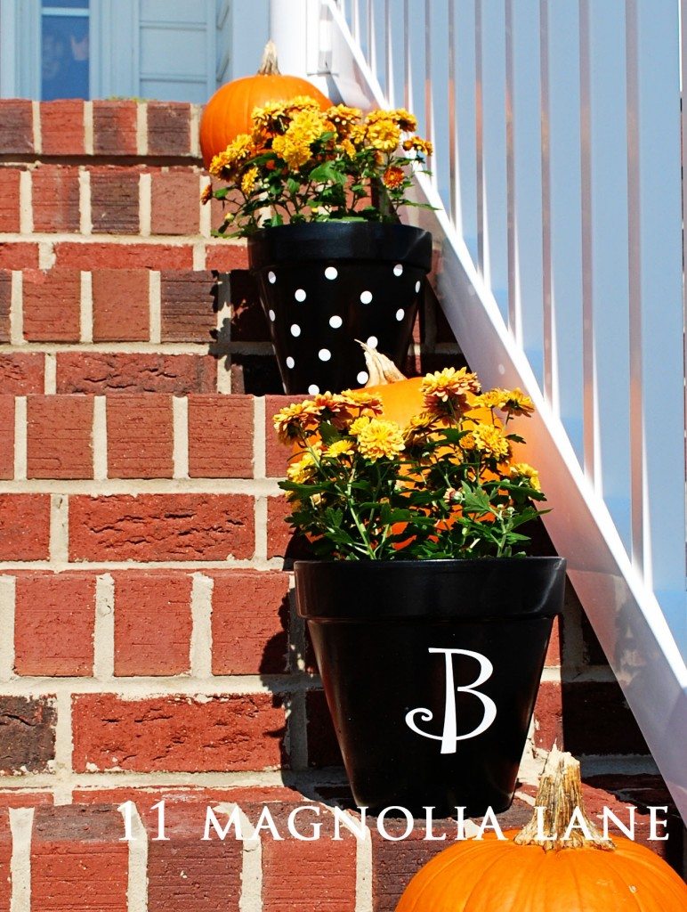 flower pots with decals from 11 magnolia lane