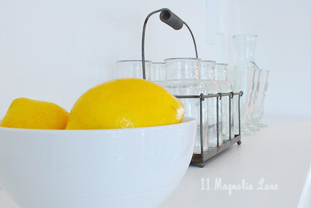 white kitchen with pops of yellow