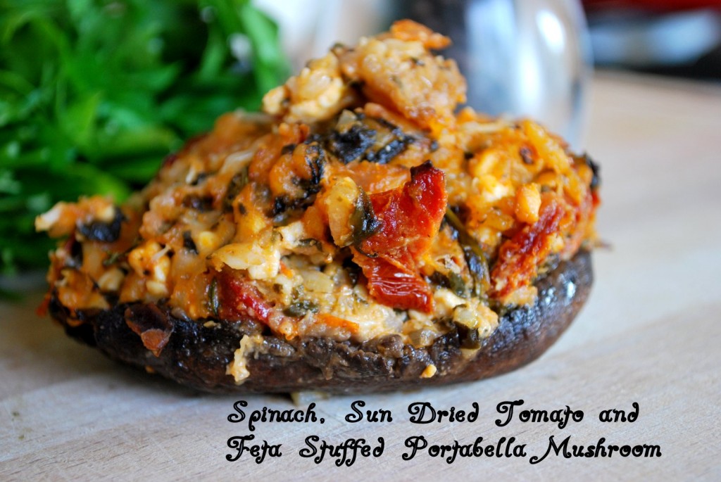 Spinach, Sun Dried Tomato, and Feta Stuffed Portabella Mushroom