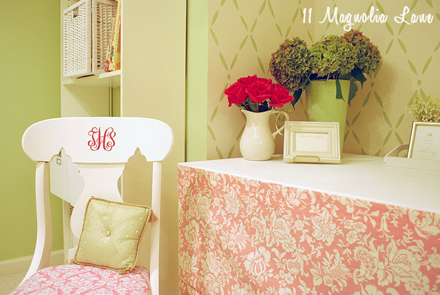 Pink and green craft room