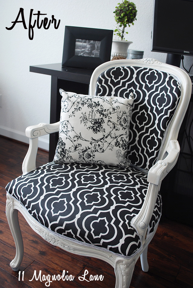 black white reupholstered chair
