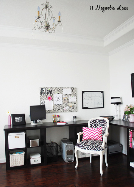 Black, white, and pink home office