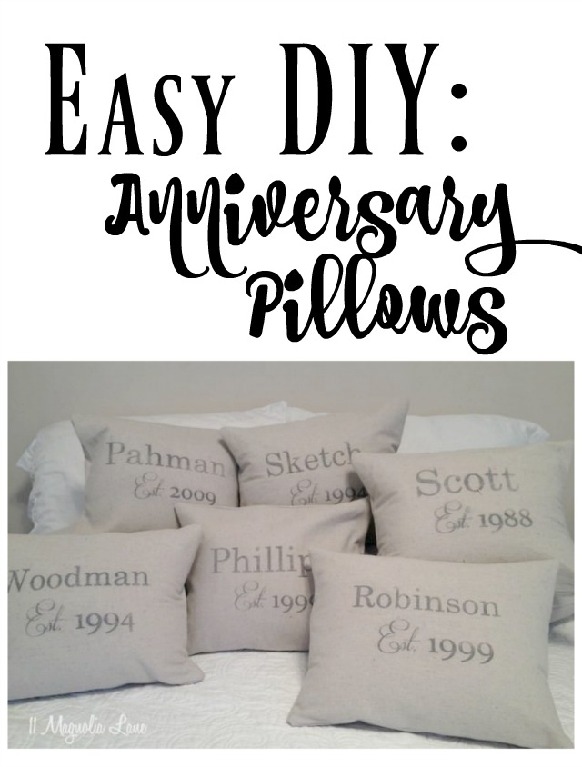 Easy DIY: anniversary name and date pillows