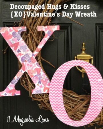 Decoupaged Hug and Kiss {XO} Wreath for Valentine's Day