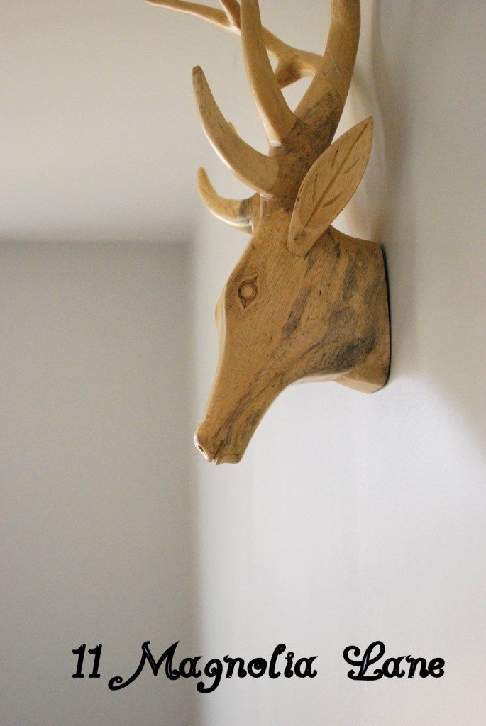 This is my favorite find for the baby's room.  It was not as cheap as I would have hoped but I know I will cherish this piece for years to come.  It is solid wood and the antlers (you have to wait) are amazing.  