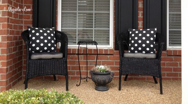 Black and white front porch at 11 Magnolia Lane