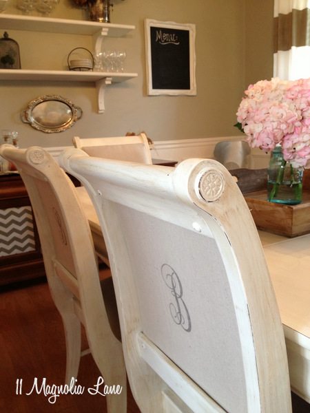 Painted dining room chairs at 11 Magnolia Lane