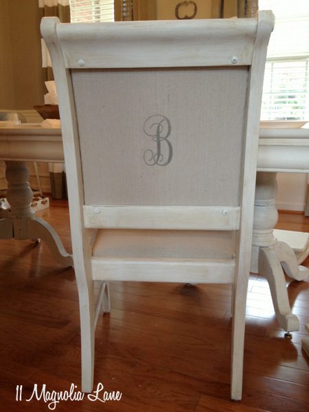 Monogram on back of dining room chair