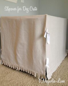 How to {sort of} Disguise a Dog Crate With a Slipcover