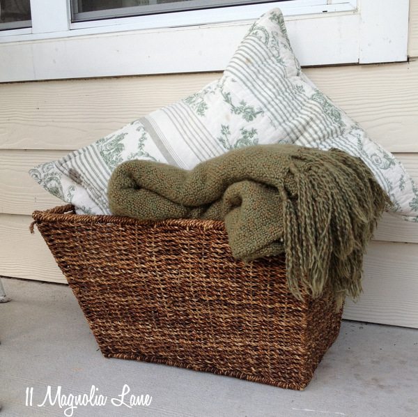 Blankets and pillows on porch