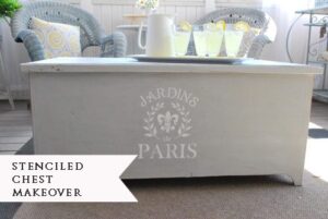 Porch Coffee Table Makeover {stenciled chest}