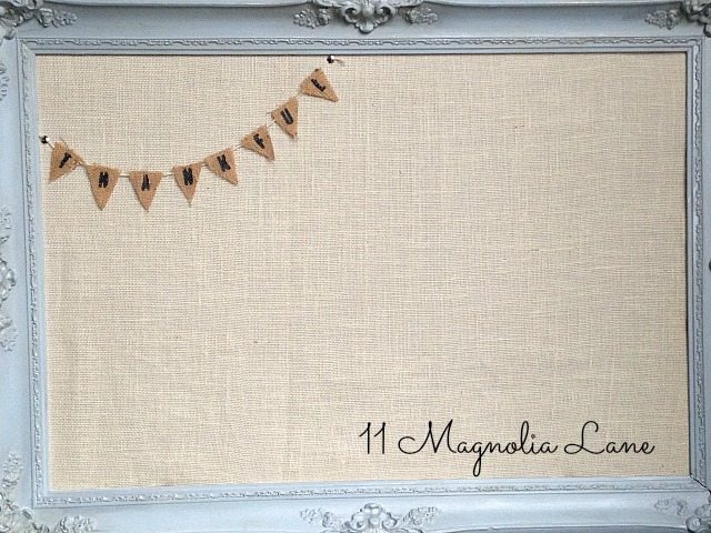 burlap and chalk painted Thankful Board