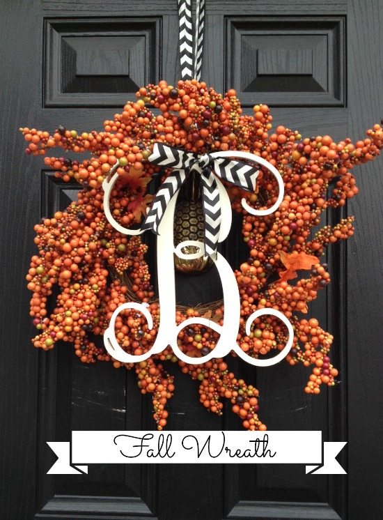 fall wreath monogram berries chevron