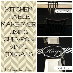 Kitchen Table Makeover Using Personalized Chevron Vinyl Decal