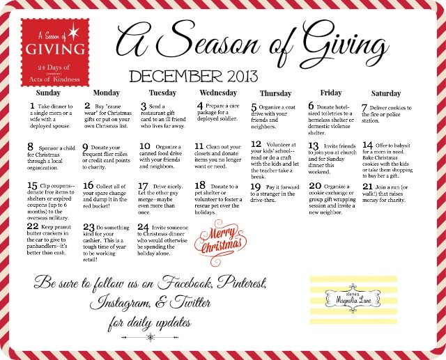 season of giving acts of kindness Christmas calendar
