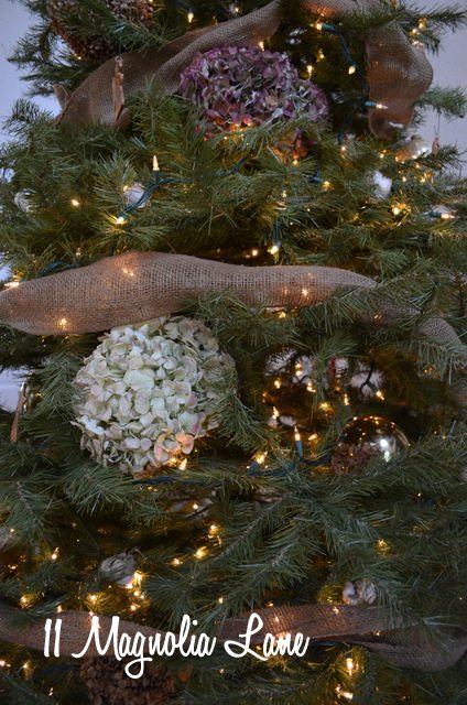 burlap hydrangea Christmas tree