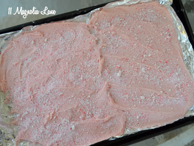 peppermint bark spread out in pan
