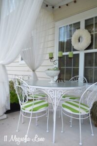 Green & White Striped Seat Cushions On the Patio