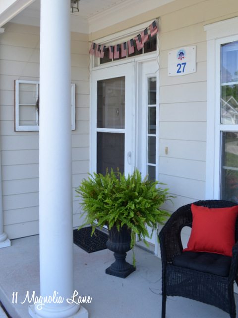 red white blue porch