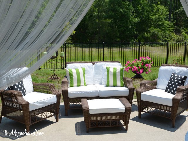 Spray painted outdoor cushions and pillows