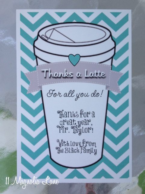 Thanks a latte black chevron aqua gift card 