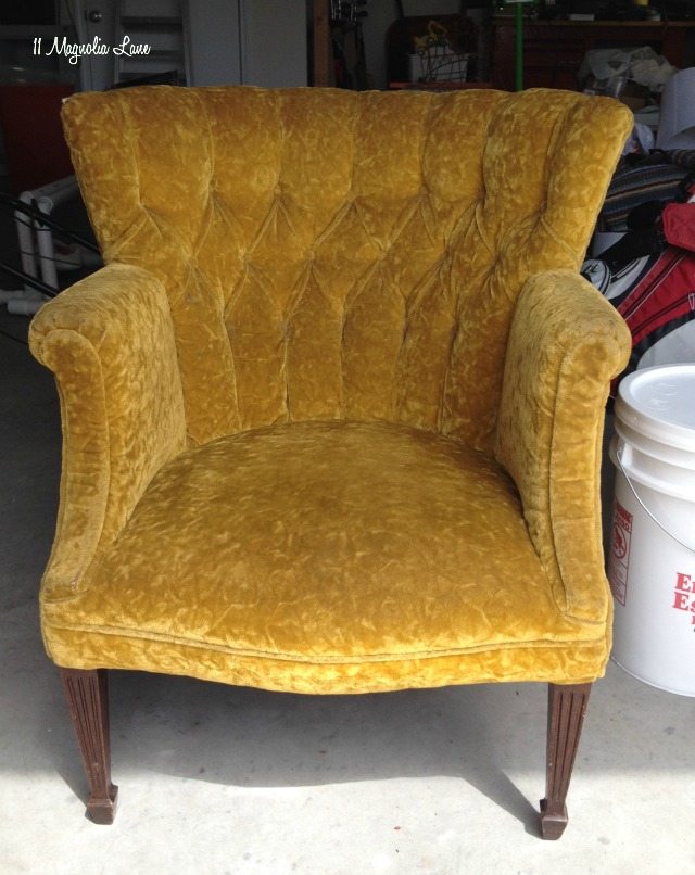 Gold velvet thrift store chair