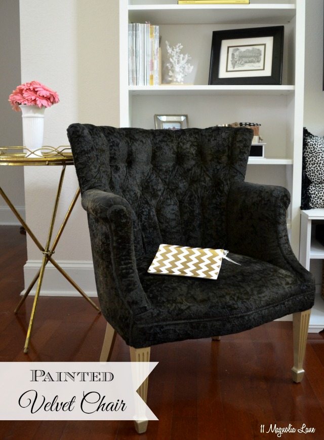 Painted fabric: black velvet thrift store chair