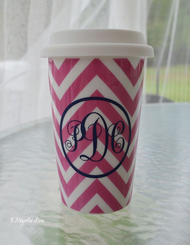 Monogrammed To Go Coffee Mug Gift Idea | 11 Magnolia Lane