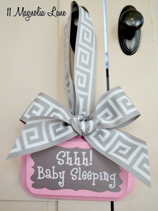 Pink and gray baby sleeping sign | 11 Magnolia Lane