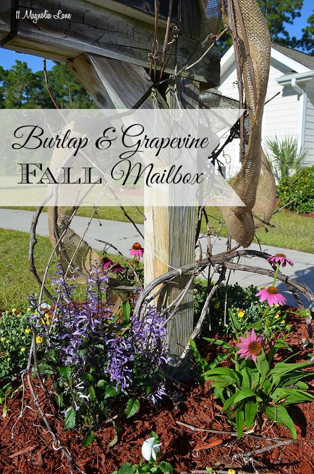 Burlap and grapevine Fall mailbox | 11 Magnolia Lane
