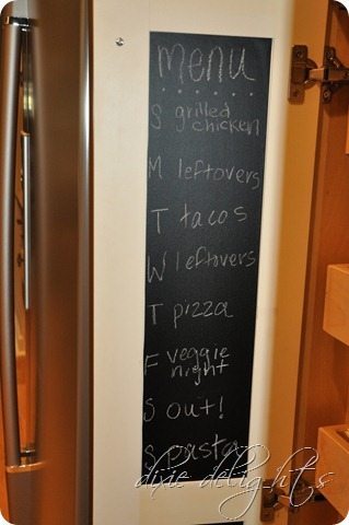 Add chalkboard inside your cabinet doors for instant organization!