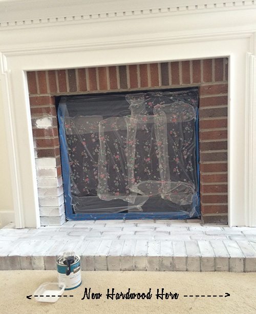 fireplace-makeover-header-marked, easy way to update your brick fireplace. How to paint the brick to affordably update a dark fireplace.
