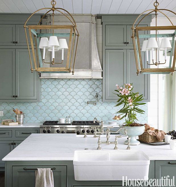 Beautiful kitchen in blues from Urban Grace Interiors | via House Beautiful