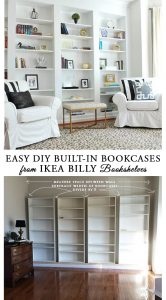 How to easily DIY built-in bookcases from IKEA Billy book shelves, and easy IKEA hack you can do in a weekend.