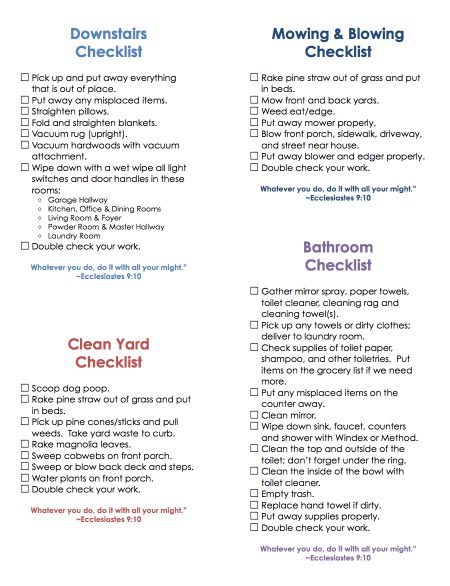 Printable customizable chore charts/ checklists for kids