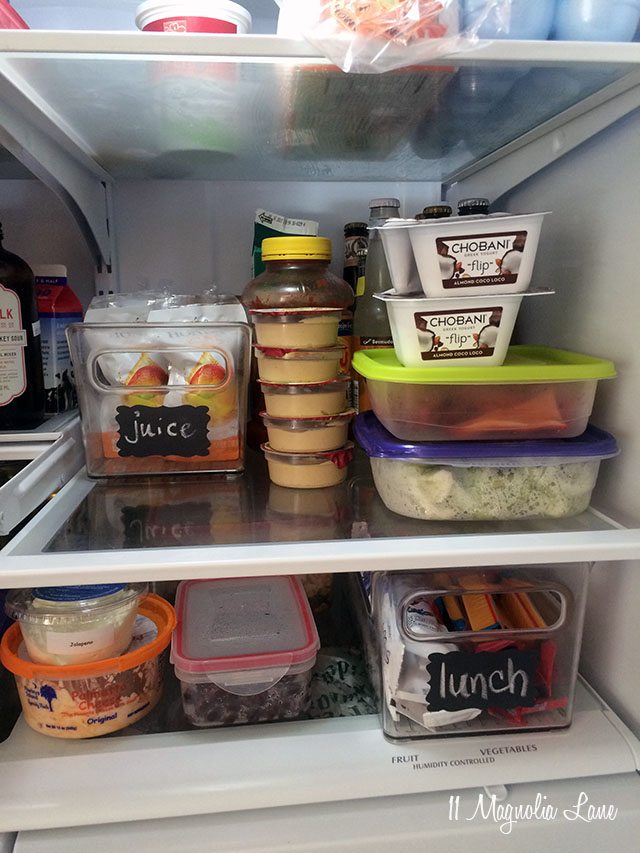 Lunchbox items organized in refrigerator | 11 Magnolia Lane