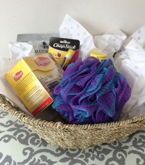 a basket filled with inexpensive items is a nice gift for a sick friend-chapstick, lotion, tea, chocolate