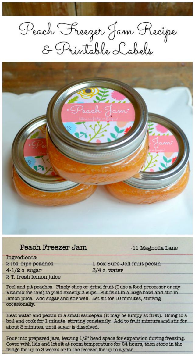 Peach freezer jam recipe and printable labels | 11 Magnolia Lane