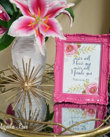 Bible verse printable in a pink frame is an encouraging gift for a friend going through cancer or chemotherapy | 11 Magnolia Lane