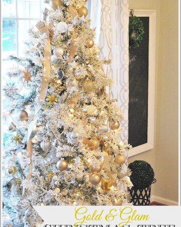 A flocked tree looks beautiful with gold, silver and white ornaments and gold beads, add some interest to your holiday decor with non-traditional colors.
