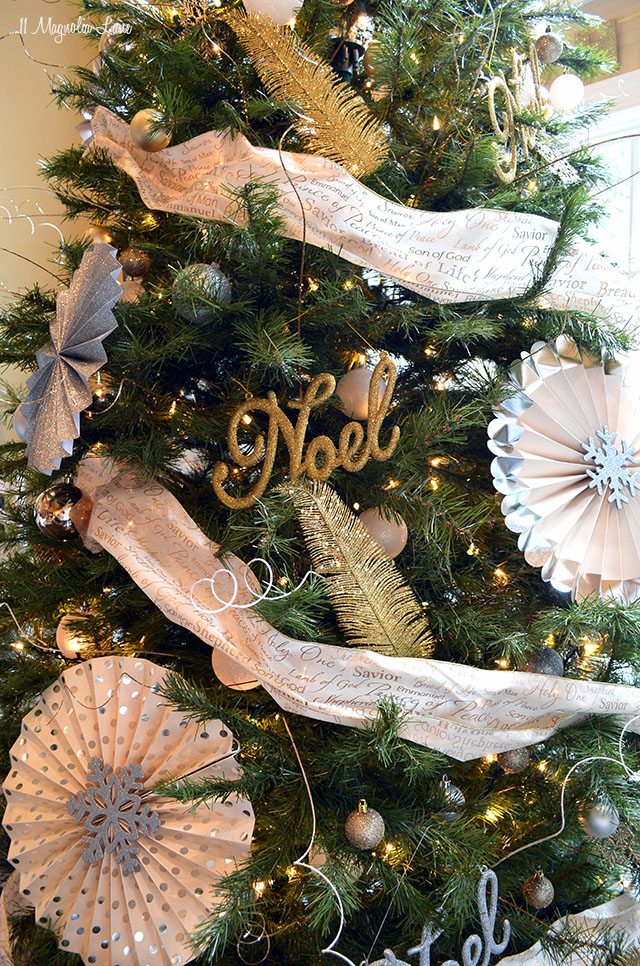 Gold, silver, and white Christmas tree | 11 Magnolia Lane