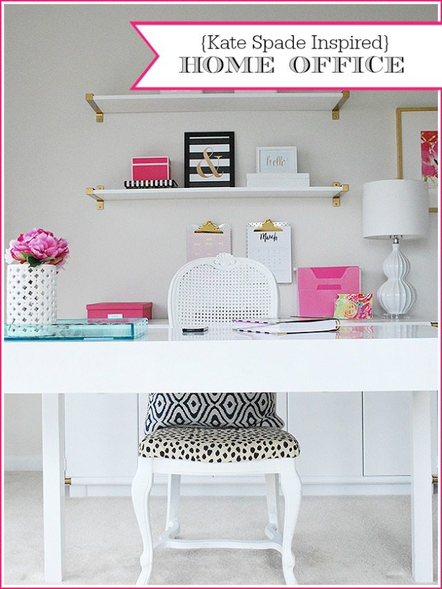 An organized home office space with decor inspired by Kate Spade