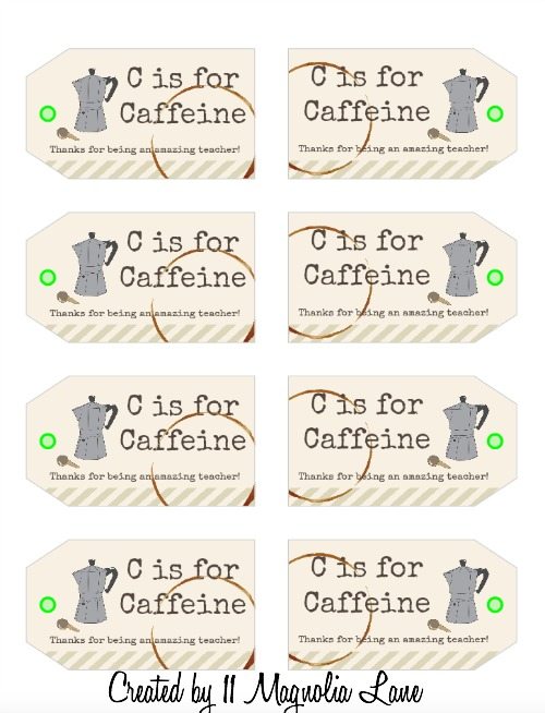 C if for Caffeine Free Printable Gift Tags for Teachers