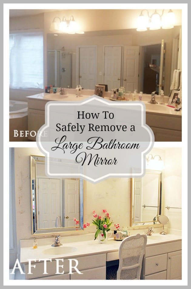 How to safely remove a large bathroom mirror that is glued on the wall.