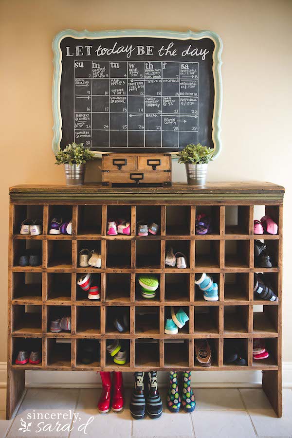 Use a vintage piece for creative shoe organization--part of operation:organization 2016