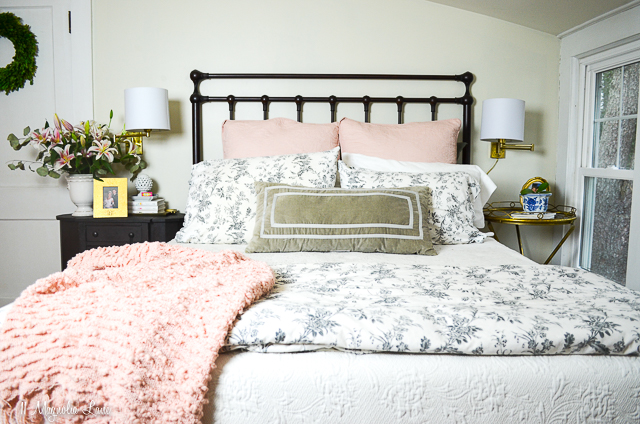Pink gray and white master bedroom | 11 Magnolia Lane