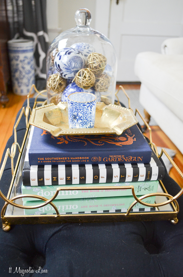 Favorite books to gift, and spring decor in the blue and white living room at the MCC House | 11 Magnolia Lane